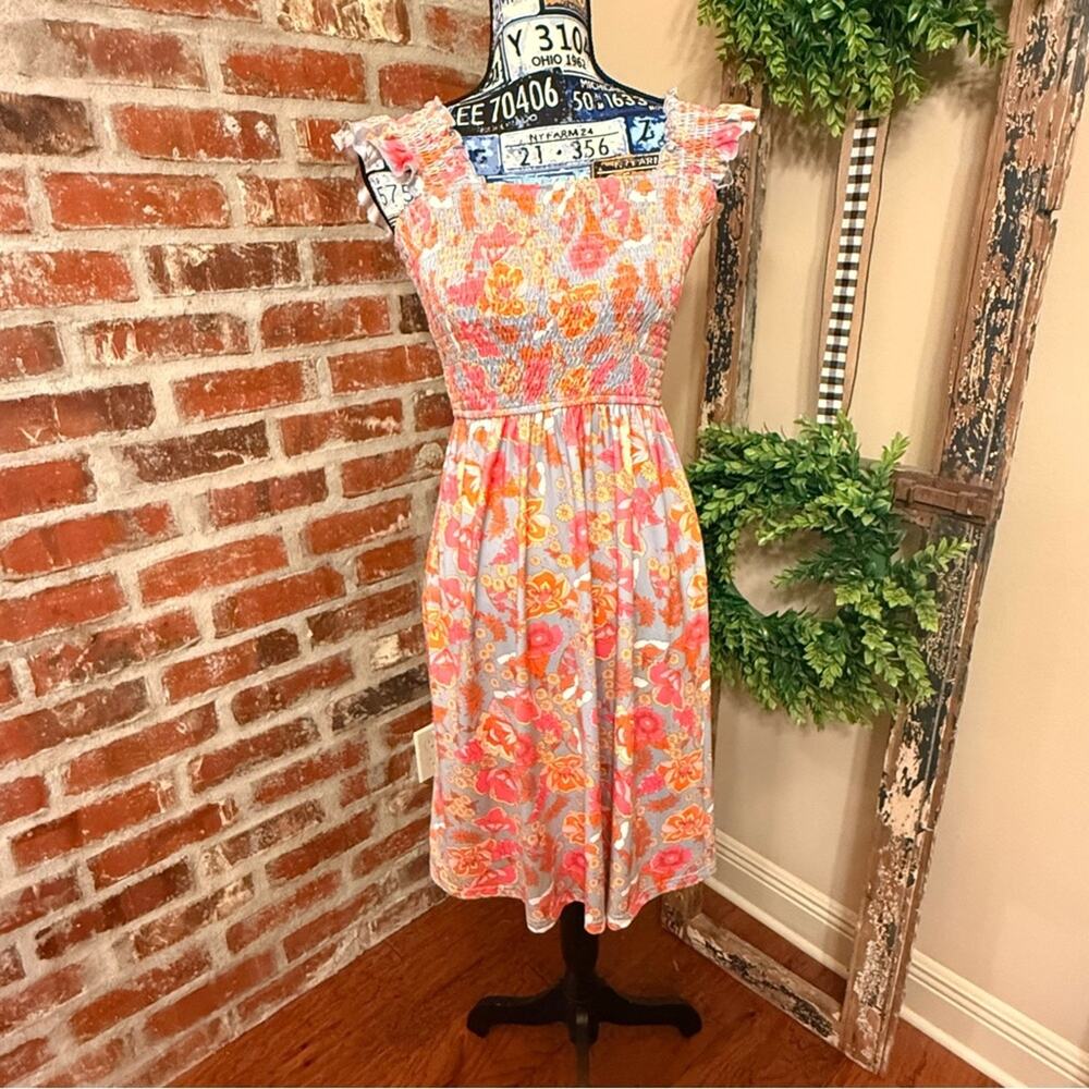 D25 - Floral Midi Dress in Pink and Orange